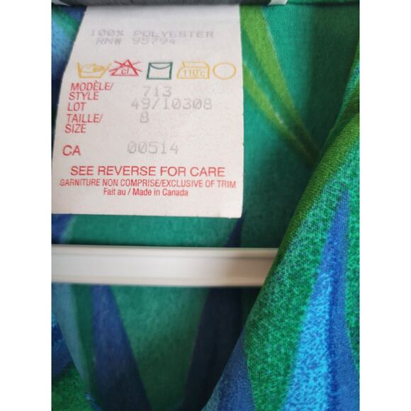 NWT Vtg Leslie Belle Shell buttons Green Blue Botanical Dress & Shirt Size 8 - Picture 12 of 16